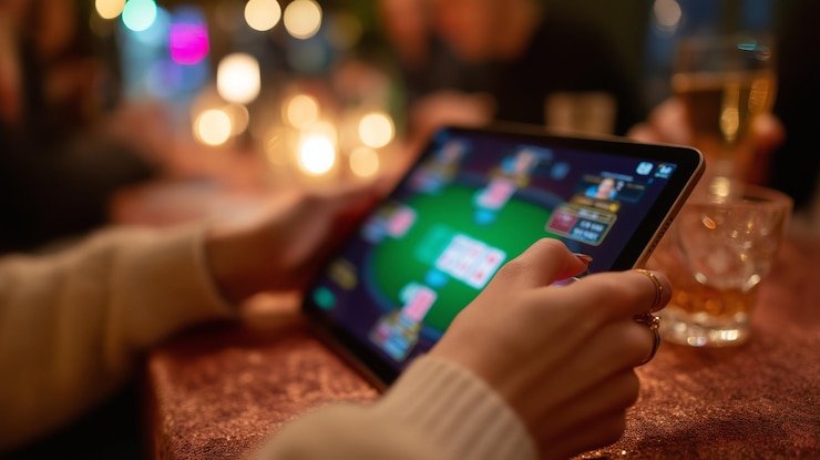 Pengguna meninjau fitur mobile dengan aman